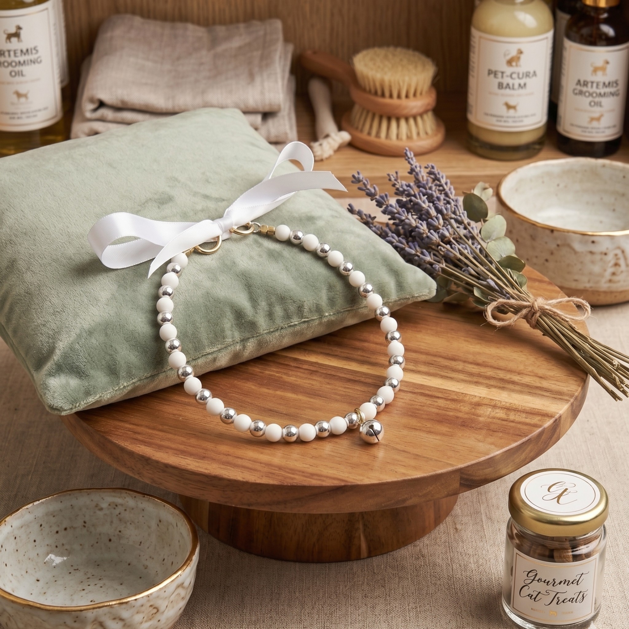 Collana per Cani in Giada Naturale e Ceramica Artigianale